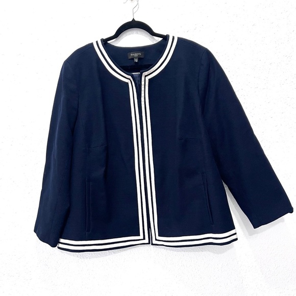 Talbots 100% cotton Navy Blazer with White Accents 24W - Picture 1 of 8